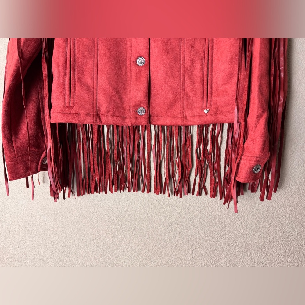 NWT JUICY COUTURE XS RUST ORANGE RED FRINGE TRUCKER JACKET - Picture 4 of 7